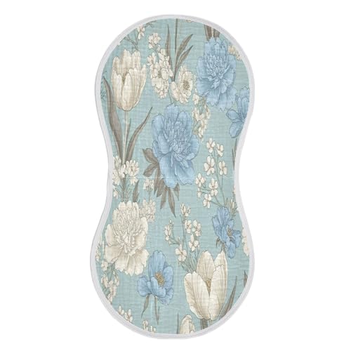 Kigai White Blue Flowers Burp Cloths for Baby 4-Layer Cotton Muslin Burping Cloths 22x11 inch Super Soft & Absorbent Spit Up Burp Rags for Newborn Boys Girls 1 Pack
