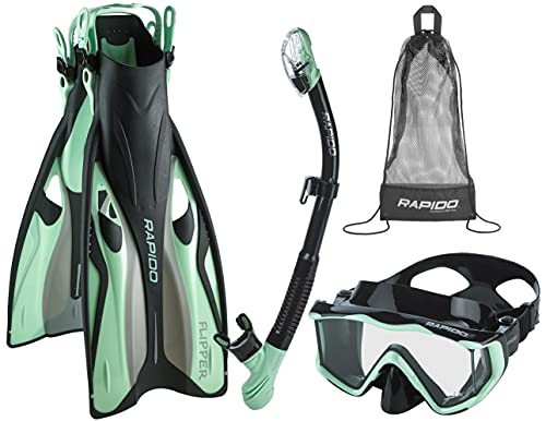 Phantom Aquatics RPDCMFS-MT-LG_SG Rapido Boutique Collection Clareza Three Window Tempered Glass Lens Mask Fin Snorkel Set cover