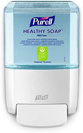 PURELL ES4 PUSH-STYLE SOAP DISPENSER & PURELL HEALTHY SOAP Mild Foam Refill Starter Kit, White, 1200mL. Manual soap dispenser with exceptionally mild foam hand soap. Helps wash away dirt and germs