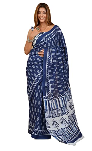 Shivanya Handicrafts Women's Hand Block Printed Cotton Mulmul Sar...