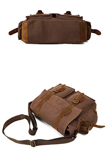 Image of Sechunk Vintage Military Leather Canvas Laptop Bag Messenger Bags Medium