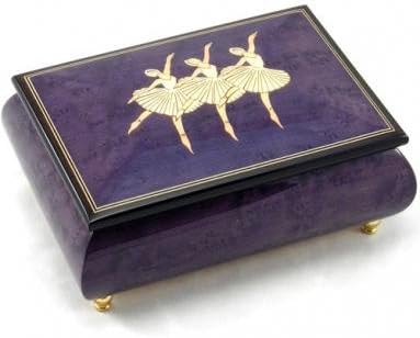 Made in Italy Sorrento Inlaid Balerina Large Plum Music Box - Somewhere Out There (Sankyo 18-Notes)