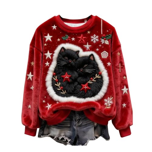 Image of Ladies Christmas Sweatshirt Uk Sparkling Reindeer Snowflakes Printed Jumper Long Sleeve Crewneck Sweaters Womens Loose Fit Xmas Jumper Autumn Winter Sweatshirts Holiday Long Sleeve Tops Black