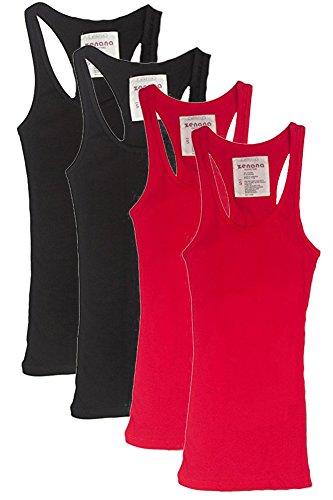 Zenana Outfitters 4 Pack Womens Basic Ribbed Racerback Tank Top