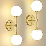 Bathroom Vanity Lights, Brass Gold Bathroom Light Fixtures Set of 2, Mid Century Modern Globe Wall S