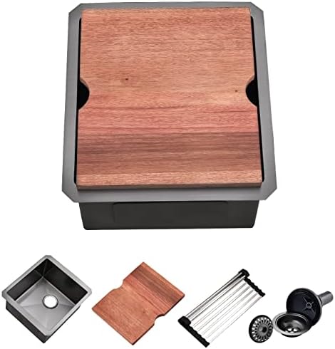 17 Inch Undermount Black Kitchen Bar Sink, Scamall 17 X 19 X 10 Inch 16Gauge Black Stainless Steel Small Kitchen Bar Sink Outdoor Sink SML001SBG