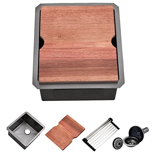 17 Inch Undermount Black Kitchen Bar Sink, Scamall 17 X 19 X 10 Inch 16Gauge Black Stainless Steel Small Kitchen Bar Sink Outdoor Sink Sml001Sbg #TOP2