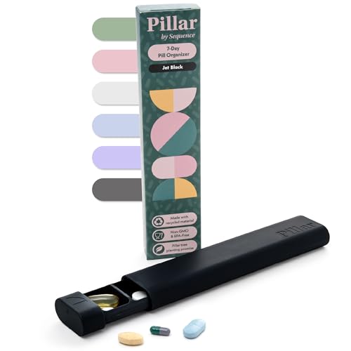 Image of Pillar - 7-Day Pill Organizer | Weekly Medicine Pill Container Travel Box - Aesthetic Medication Holder - Stylish Travel Pill Case - Cute Small Medication Organizer 7 Day for Women (Jet Black)