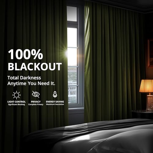HPD Half Price Drapes Signature Velvet Thermal Blackout Curtains for Living Room 96 Inch Long (1 Panel) Rod Pocket Insulated Blackout Curtains for Bedroom Window Curtains, 50W x 96L, Basque Green