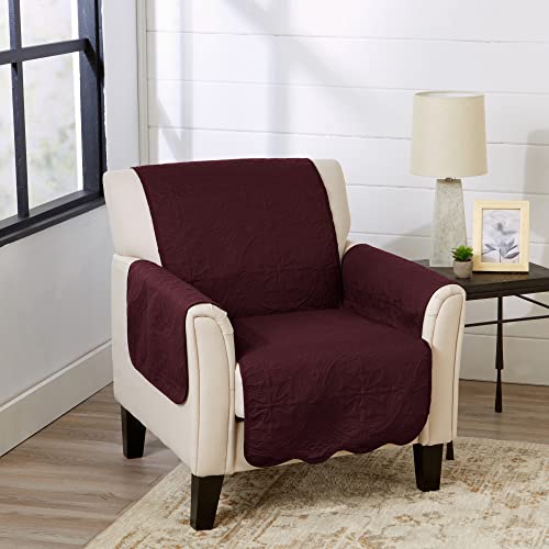 Image of Great Bay Home Reversible Chair Cover - Washable Slipcover Furniture Protector with Elastic Straps - Perfect for Kids & Pets - Quilted & Stitched Detail (Wine /Light Gray)