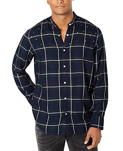 INC International Concepts Men's Studded Windowpane Button-Up Long-Sleeve Shirt