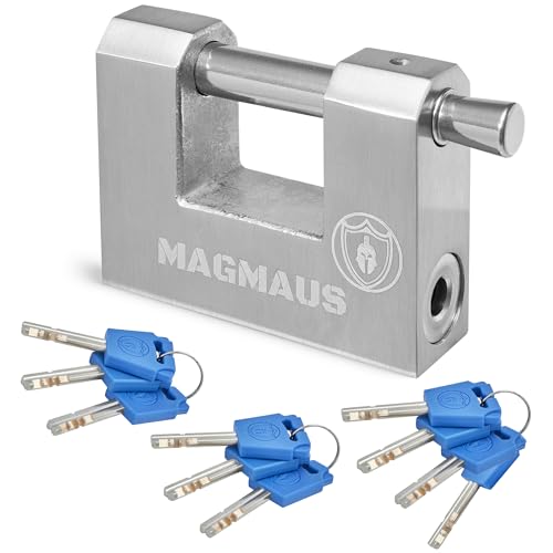 Magmaus RT270 [Rust Resistant] Heavy Duty Shipping Container Padlock with 12 Keys - [High Security] - Weatherproof Outdoor Lock - [Stainless Steel] - Ideal for Shed Chain Gate Garage
