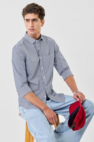 Image of SNITCH Men Formal Shirt | Slim Fit Full Sleeve Spread Collar Gingham Pattern | 100% Cotton & Breathable Fabric for Office & Smart Casual Wear