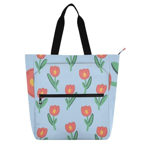 Sac fourre-tout bleu aux tulipes pour l'école et le shopping des enfants et adultes