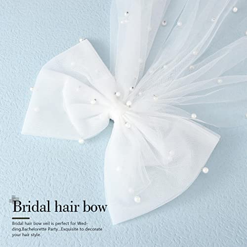 Accesorio para cabello con moño y velo nupcial perlas miniatura 4