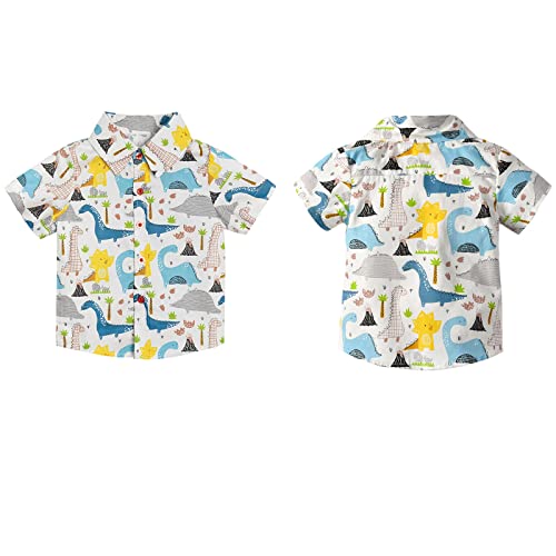 Image of Volunboy Toddler Boy Hawaiian Short Sets Short Sleeve Button Down Shirts Shorts Suit Kids 2 Piece Summer Clothes with Bow Tie