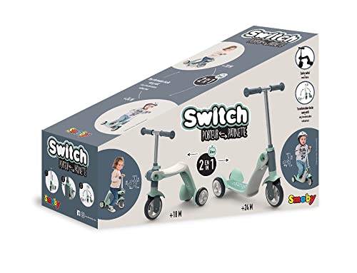Smoby - Patinette Réversible 2 en 1 - Porteur et Trottinette - Transformation Rapide - Roues Silencieuses - A Partir de 18 Mois Jusqu'à 36 Mois