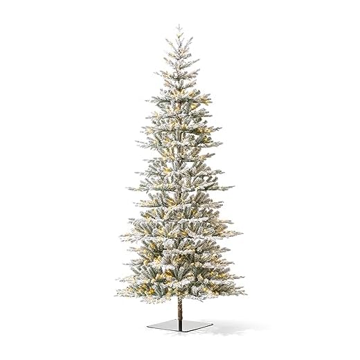 Glitzhome 10ft Deluxe Pre-lit Flocked Fir Artificial Christmas Tree with Easy Assembly Metal Stand, Majestic Frostfall Fir Large Xmas Tree with 700 Warm White Lights Holiday Decoration