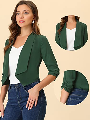 Image of Allegra K Summer Chiffon Bolero Shrug Blazer for Women's 3 /4 Ruched Sleeve Shawl Lapel Thin Lightweight Open Front Cardigans