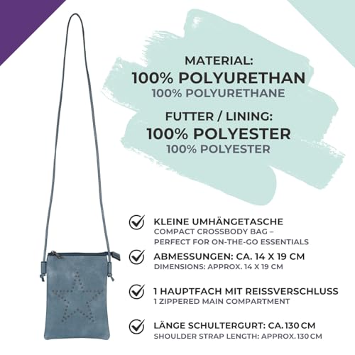 styleBREAKER Mini Bag Umhängetasche mit Nieten in Stern Form, Schultertasche, Handtasche, Tasche, Damen 02012235, Farbe:Blau