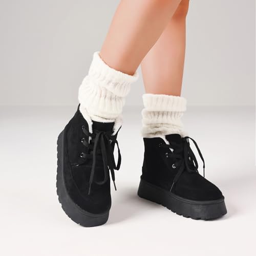 Platform Boots for Women Snow Ankle Boots Winter Warm Lace Up Suede Booties Cozy Faux Fur Lined Anti-Slip Short Boots for Indoor & Outdoor3