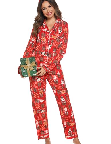Image of Pjmlifecoco Pajamas Set Long Sleeve Womens Button Down Sleepwear Two Piece Nightwear Soft Pj Lounge Sets S-XXL