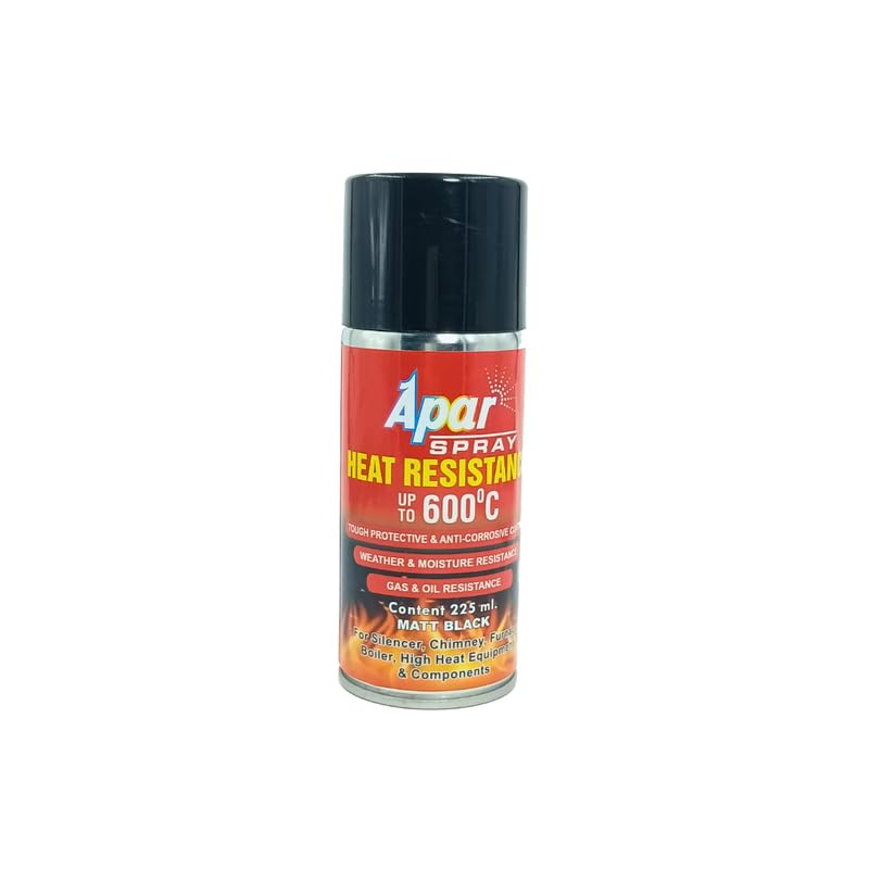 APAR Heat Resistant Spray Paint Can MATT BLACK -225 ml (upto 600°C)-(Pack of 1), For High Heat Surface Like silencer, boiler,chimneys etc. …-image-2