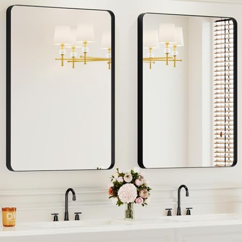 Bathroom Mirrors for Over Sink,2Pcs 24x36Inch Vanity Mirrors for Wall,Black Metal Frame Rectangle...