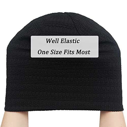 Zlyc Women Fashion Knit Slouchy Beanie Hat Thin Stretch Skull Caps (Motif Black) #TOP4