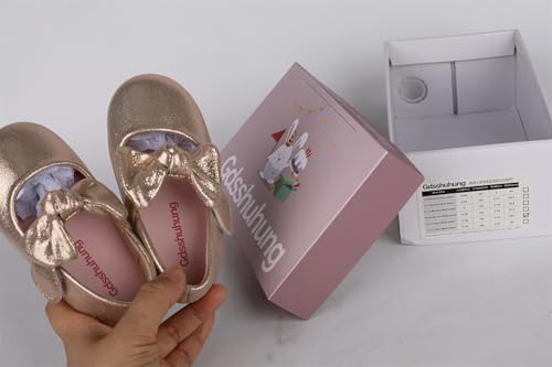 Toddler Little Girl Mary Jane Dress Shoes - Ballet Flats for Girl Party School Shoes Gold/Pink3