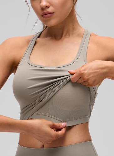 Image of CRZ YOGA Butterluxe Racerback Crop Tank Tops | Light Support, Removable Pads, Yoga, Extremely Soft, Scoop Neck, Longline Sports Bras for Women