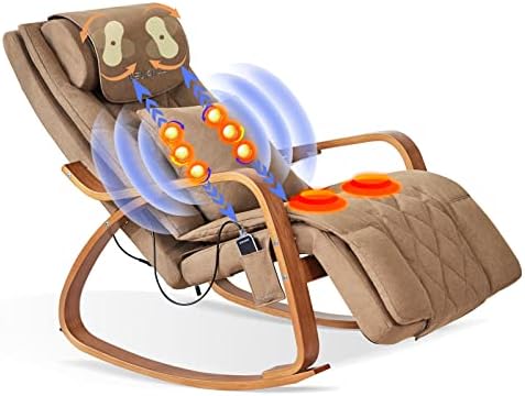 Massage Chair - Rocking Massage Recliner Chair with Shiatsu, Vibration, and Rolling Massage for Full Body Relaxation - Adjustable Footrest and Removable Cushion for Home Use (Brown)