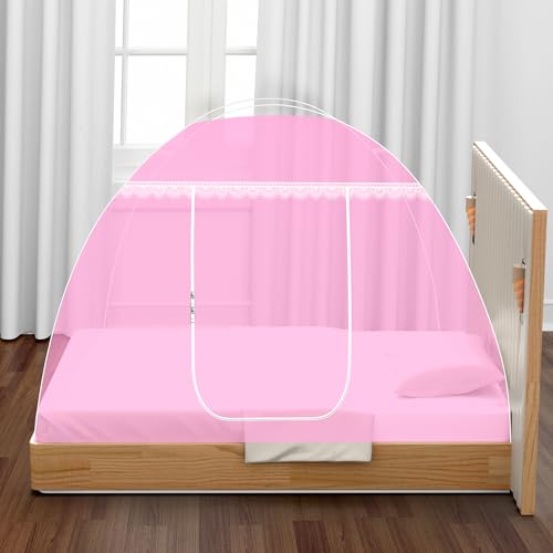 Image of Single Bed Mosquito Net Foldable, Lightweight Polyester 30GSM Strong Foldable Machardani (Pink Color, 3feet x 6feet)