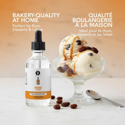 Image of Dolce Flav Natural Rum Extract - 2 Ounce Water-Soluble Kosher, Sugar-Free, Alcohol-Free Baking Flavor Concentrate for Cakes, Cocktails & Rum Raisin Desserts, Includes Measured Dropper