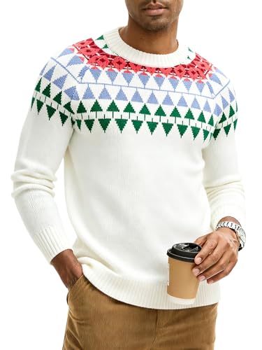 HOTake Men's Sweater Crewneck Casual Wool Pullover Sweater for Men L White