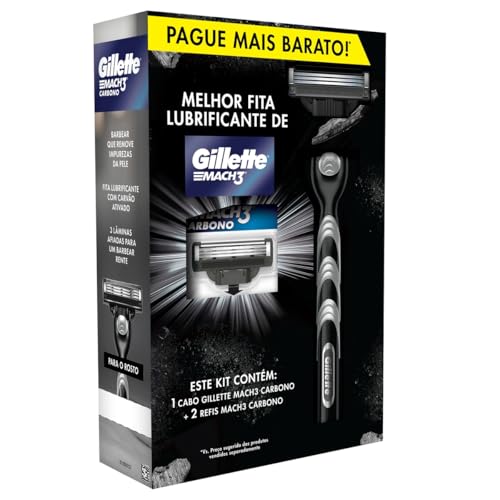 Aparelho de Barbear Gillette Mach3 Carbono Com 1 Unidade + 2 Cargas