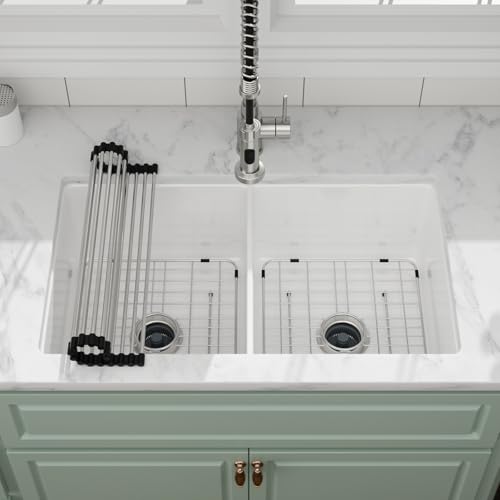 Yurshen 32 Inch White Undermount Kitchen Sink, 32"x19"x10" Fireclay Porcelain
