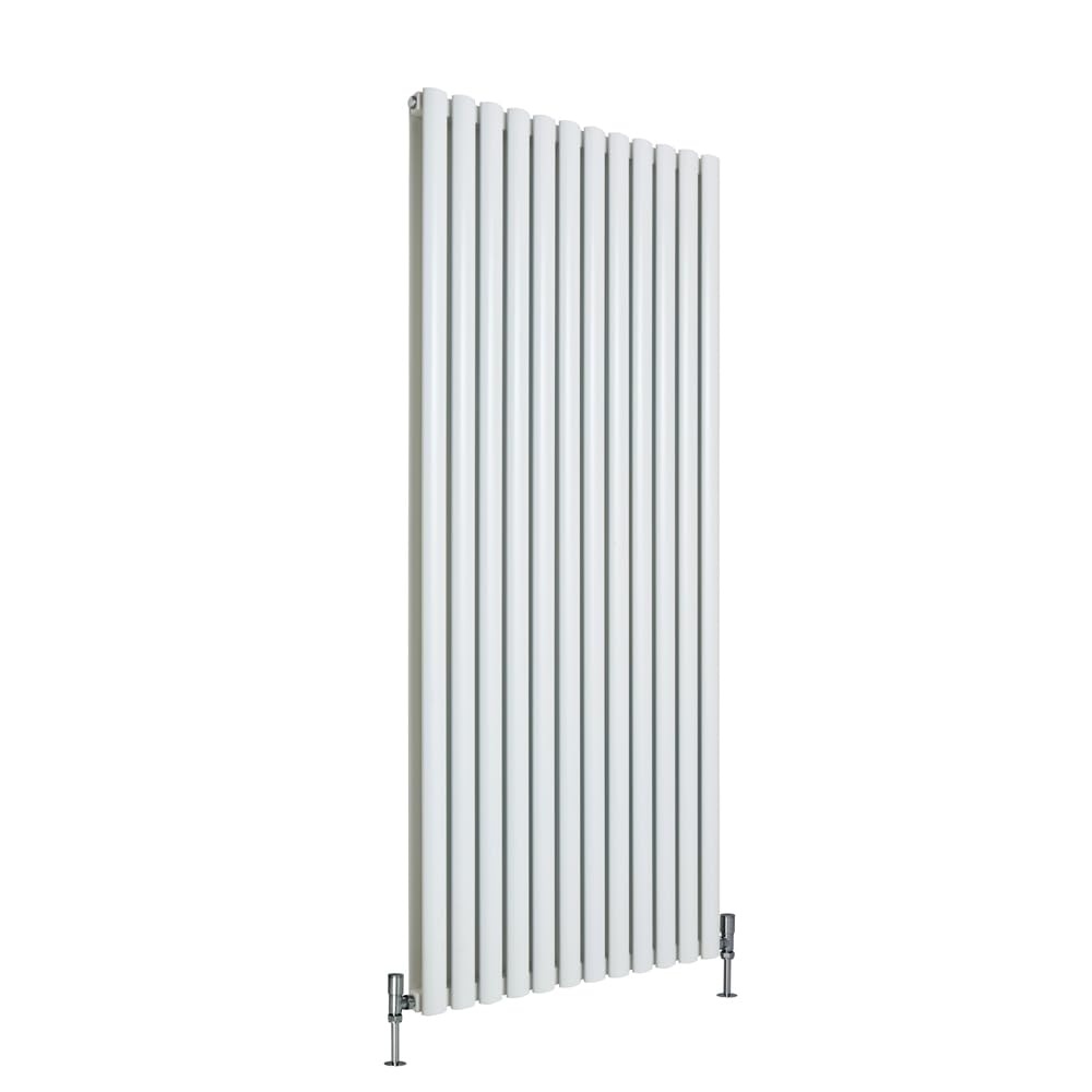 Milano White Aruba Vertical Double Oval Panel Aluminium Radiator - 1800Mm X 720Mm