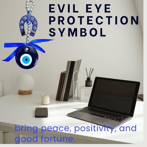 Image of BLUE BEADS Turkish Feng Shui Vastu Blue Glass Evil Eye Hanging /Door Hanging Nazar Batu for Protection and Good Luck - Perfect for Gifting Home or Office (Horseshoe)