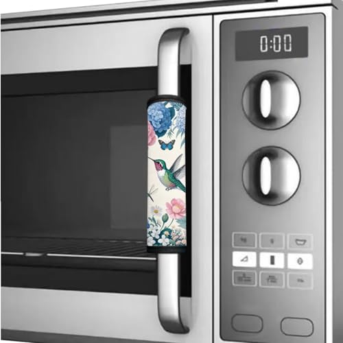 Image of Refrigerator Door Handle Covers Set of 6 Washable Electric Appliance Decor Handles Anti-Skid Kitchen Accessories for Indoor Home Decor, Hummingbird Peony Daisy Butterfly