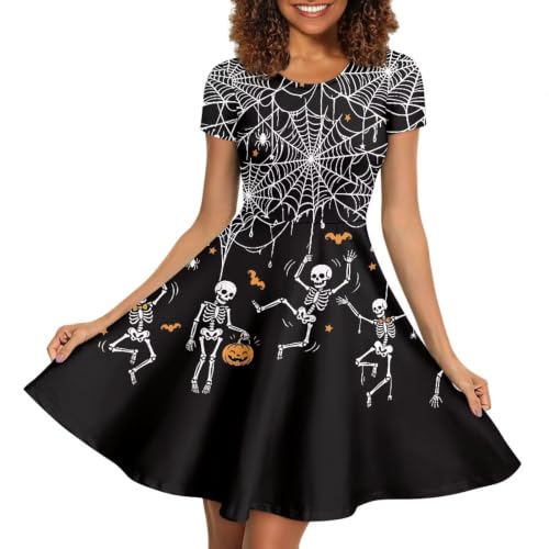 Image of HUGS IDEA Womens Puffy Swing Midi Dress Round Neck Short Sleeve Party A-Line Dresses