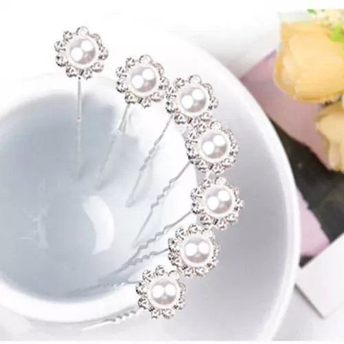 POPFEELPack of 10 White Ivory Pearls Flower Shape Hair Pins Crystal Rhinestones Wedding Bridal