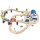 Bino world of toys Holzeisenbahn mit Brücke, Spielzeug für Kleinkinder ab 3 Jahren, Spielzeug zur Förderung kindlicher Fähigkeiten, 90-TLG., Polizeistation inkl. eines Hubschraubers, Mehrfarbig