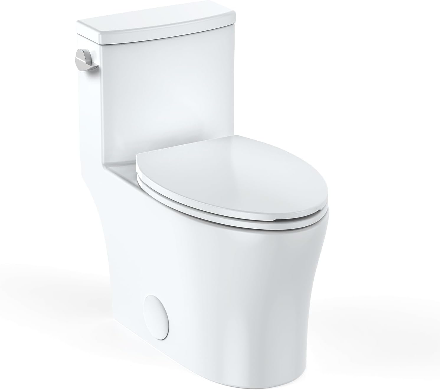 Toilet Two-Piece Round, Side Flush Handle, White Ceramic, Bottom-Lock PP Soft Close Seat, Efficient Flushing System, Easy Installation, Compact Modern Bathroom Toilet, Space Saving, Durable Design, Ea
