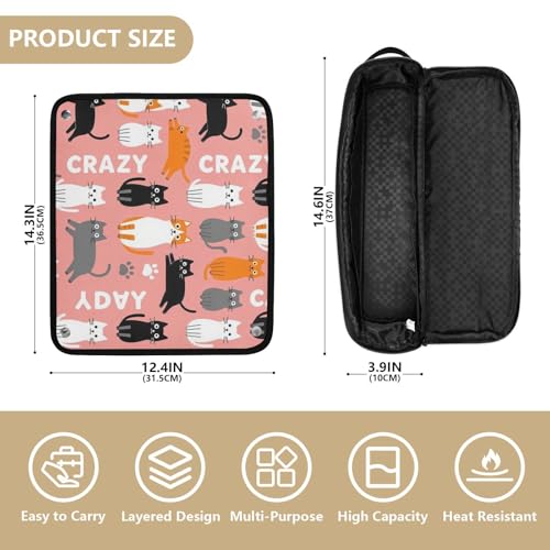 Bolsa de Viaje para Herramientas de Pelo y Tapete Resistente al Calor con Cierre impermeable para Plancha y Rizador Rosa con Gato Loco miniatura 4