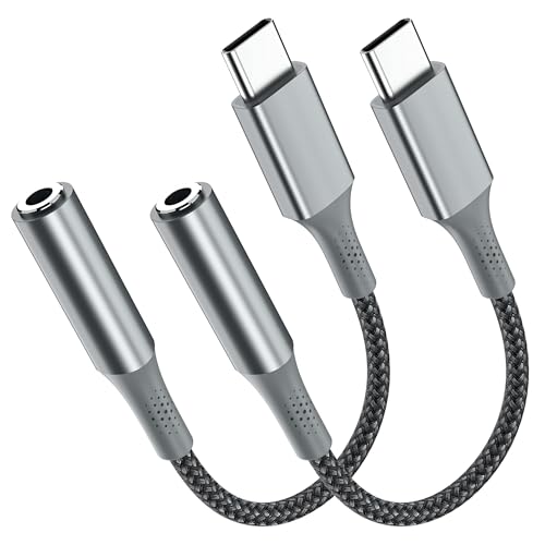 ZOOAUX PRO 2 Pack USB C to 3.5mm Headphone Jack Adapter for iPhone 17/16/15/Pro Max/Plus, Type C Aux Audio Dongle Cable Cord Compatible with iPad, Samsung S25/24/S23/S22/S21, MacBook - Dark Gray