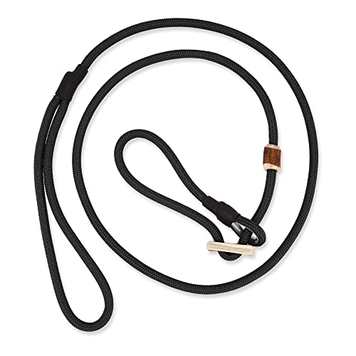Romneys Hundeleine mit Halsband 6mm | Moxonleine Retrieverleine Agilityleine | Mit Zugbegrenzung, Zugstopp aus Hirschhorn (Schwarz, 130 cm)