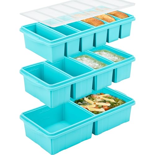 Image of Silicone Freezer Tray With Lid - Soup Freezer Container Molds Set Makes 2-Cup & 1-Cup 1 /2-cup Portions Cubes Perfect for preparing meals in different Portion Sizes Oven & Dishwasher-Safe