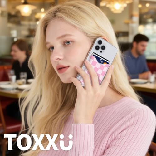 Image of Checkered Magnetic Wallet for Magsafe Compatible with iPhone 17 /16 /15 /14 /13 /12 Series Pro Max Plus Air (Phone Magnet Card Holder Fit 3 Cards for Women Girl Lether Mag Safe Wallets Pink)