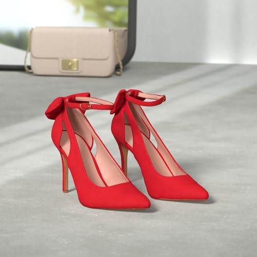 Image of Fashare Womens High Heels Bow Tie Back Sexy Stiletto Ankle Strap Wedding Dress Pumps Shoes